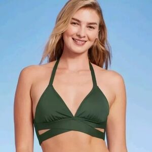 Dark Green Halter Bikini with Plunging V-Neckline